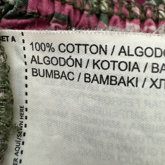 Mango Pink Green Cream Rose Floral Print 3/4 Puff Sleeve Off Shoulder Blouse - Picture 9 of 11